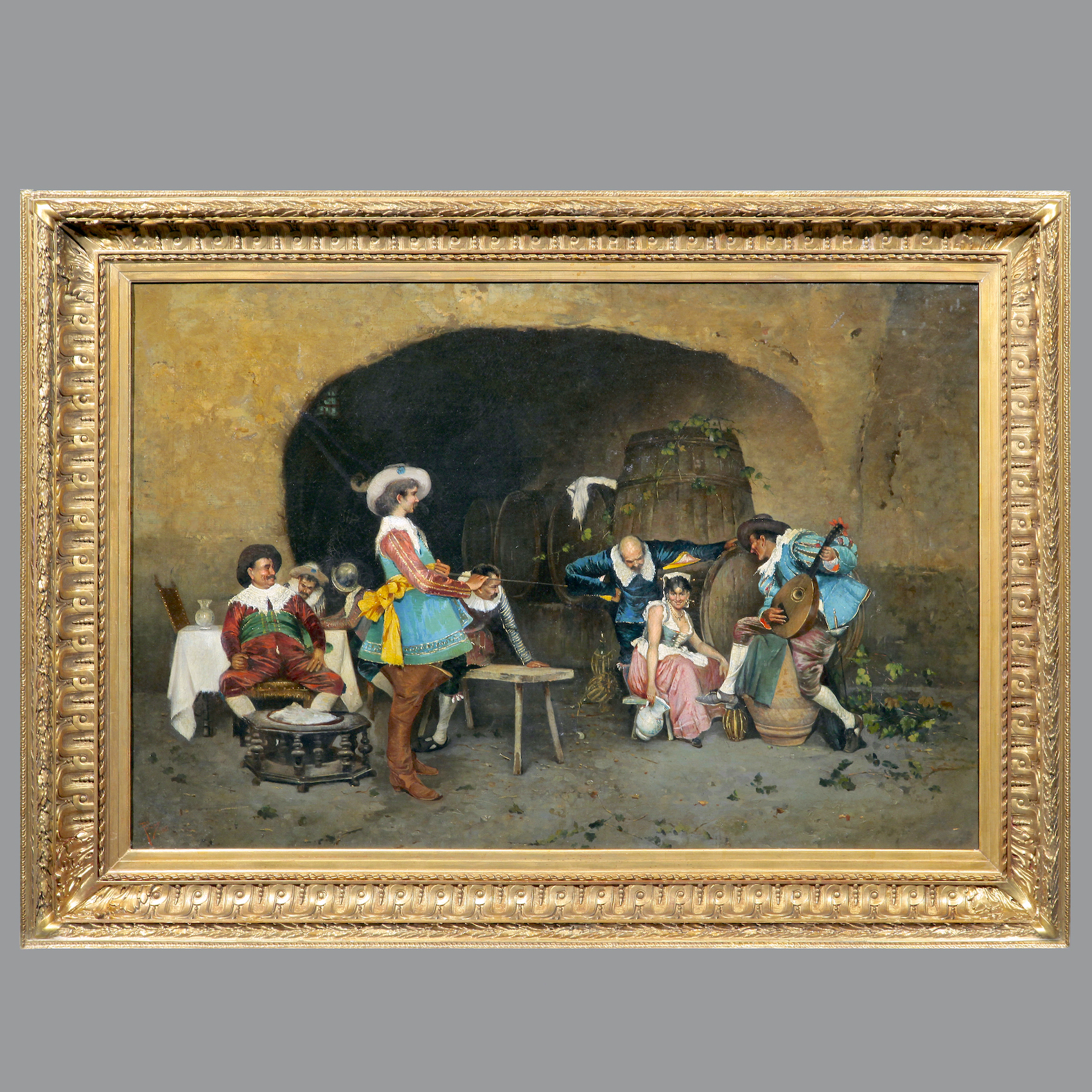  Парные живописные жанровые сцены: «Веселье в таверне». Автор - Франческо Пелузо