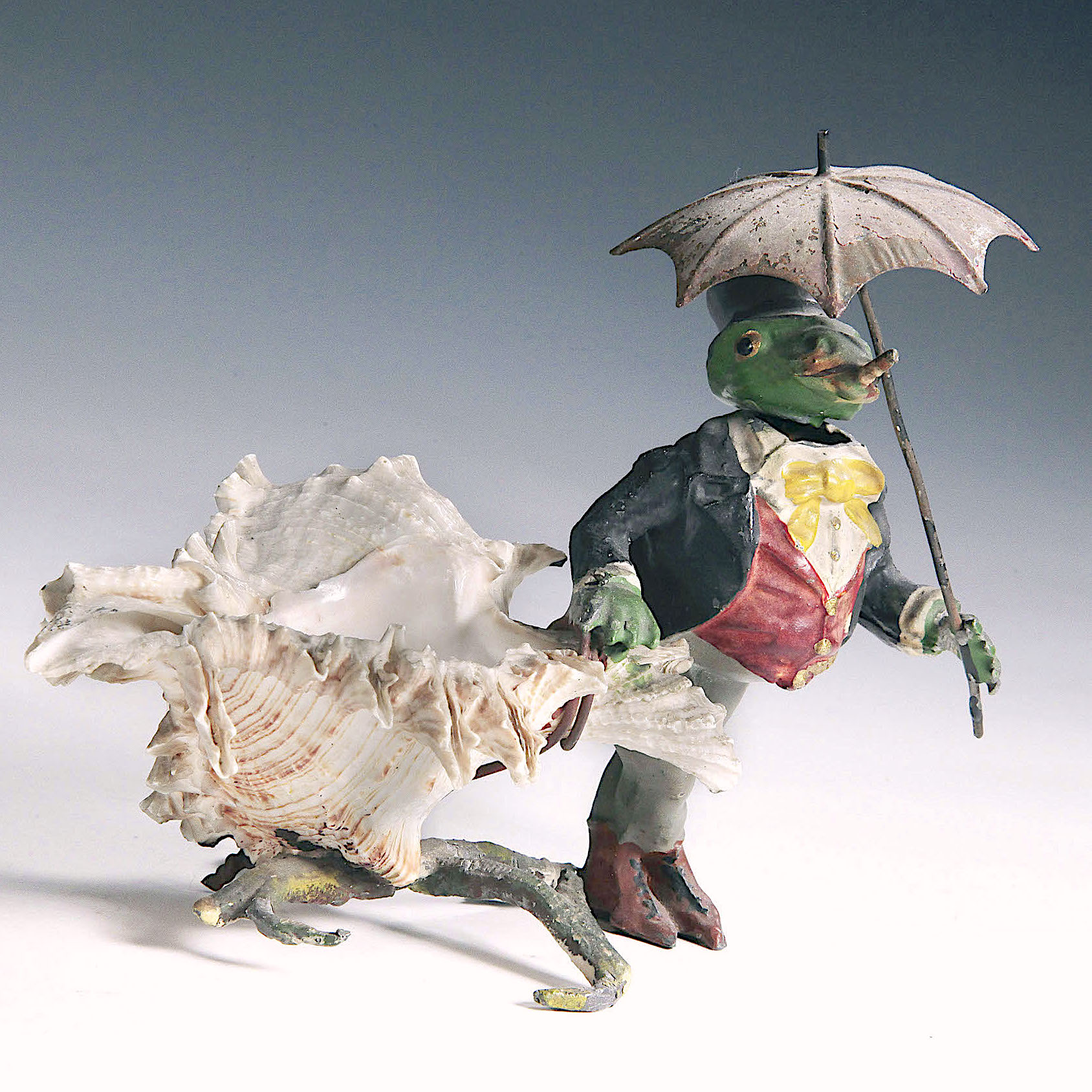 Венская бронза. Скульптура лягушки с зонтом